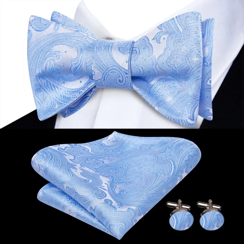 Ties2you Self-tie Bow Ties Sky Blue Floral Silk Mens Tuxedo Bowtie Set for Wedding sold by Ties2You