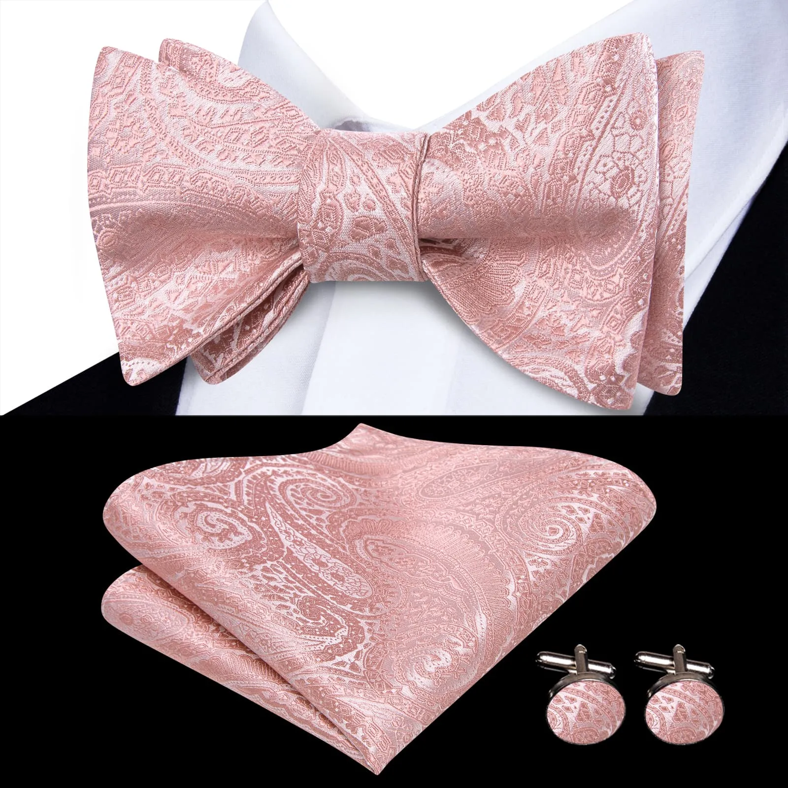 Ties2you Self-tie Bow Ties Lemonade Pink Paisley Silk Mens Tuxedo Bowtie Set for Wedding sold by Ties2You