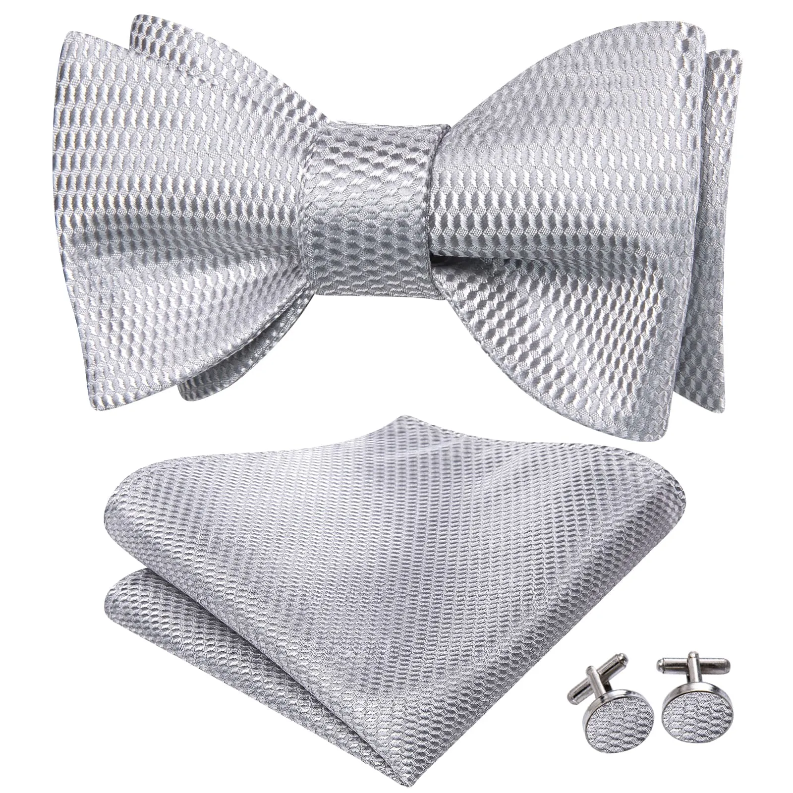 Ties2you Self-tie Bow Ties Cloud Grey Geometric Silk Mens Tuxedo Bowtie Set for Formal sold by Ties2You product image thumbnail 2