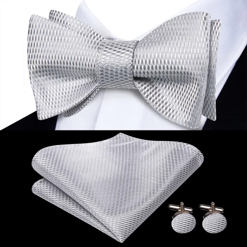 Ties2you Self-tie Bow Ties Cloud Grey Geometric Silk Mens Tuxedo Bowtie Set for Formal sold by Ties2You