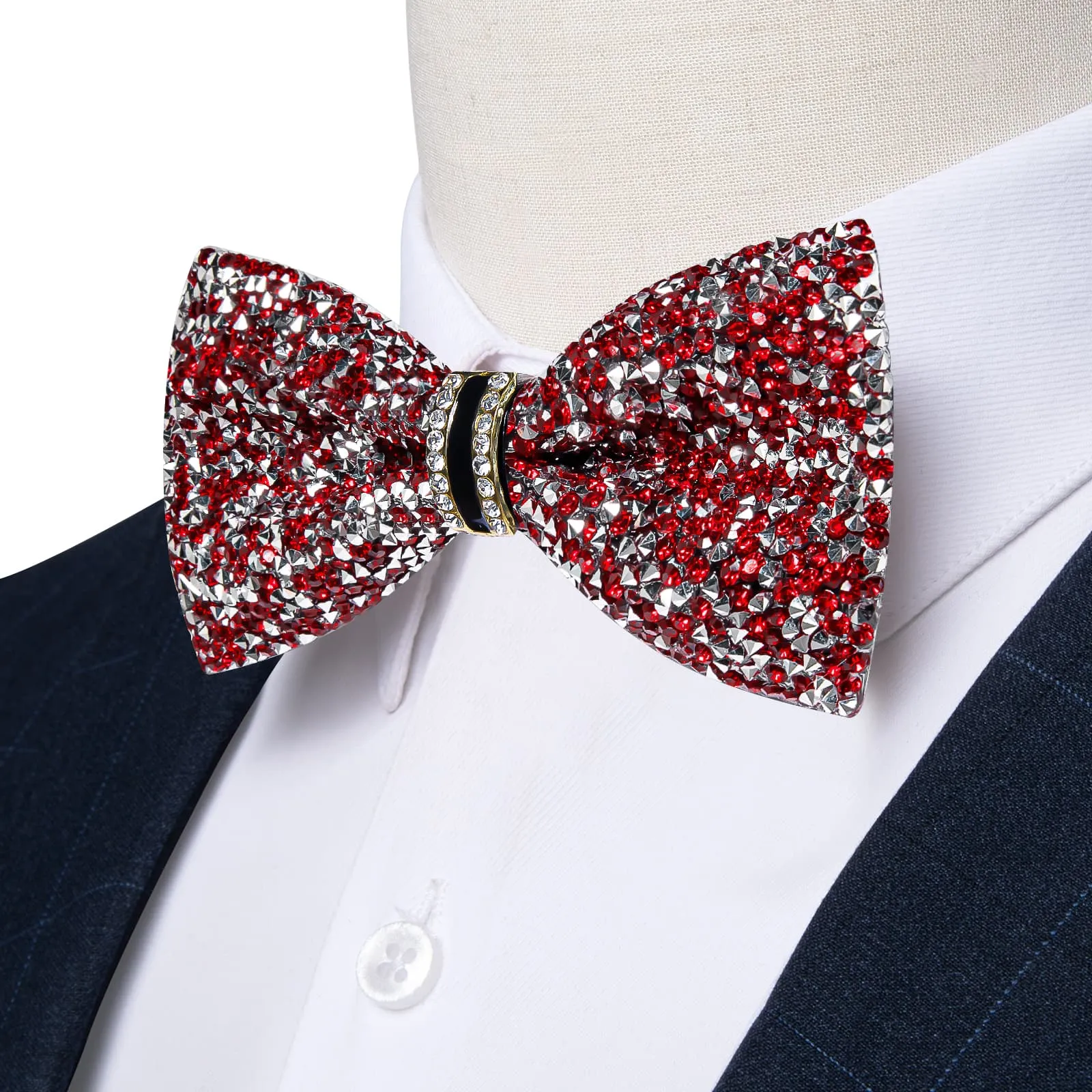 Ties2you Imitated Crystal Bowtie Red Silver Rhinestones Men's Pre Tied Bow Ties For Wedding Party sold by Ties2You