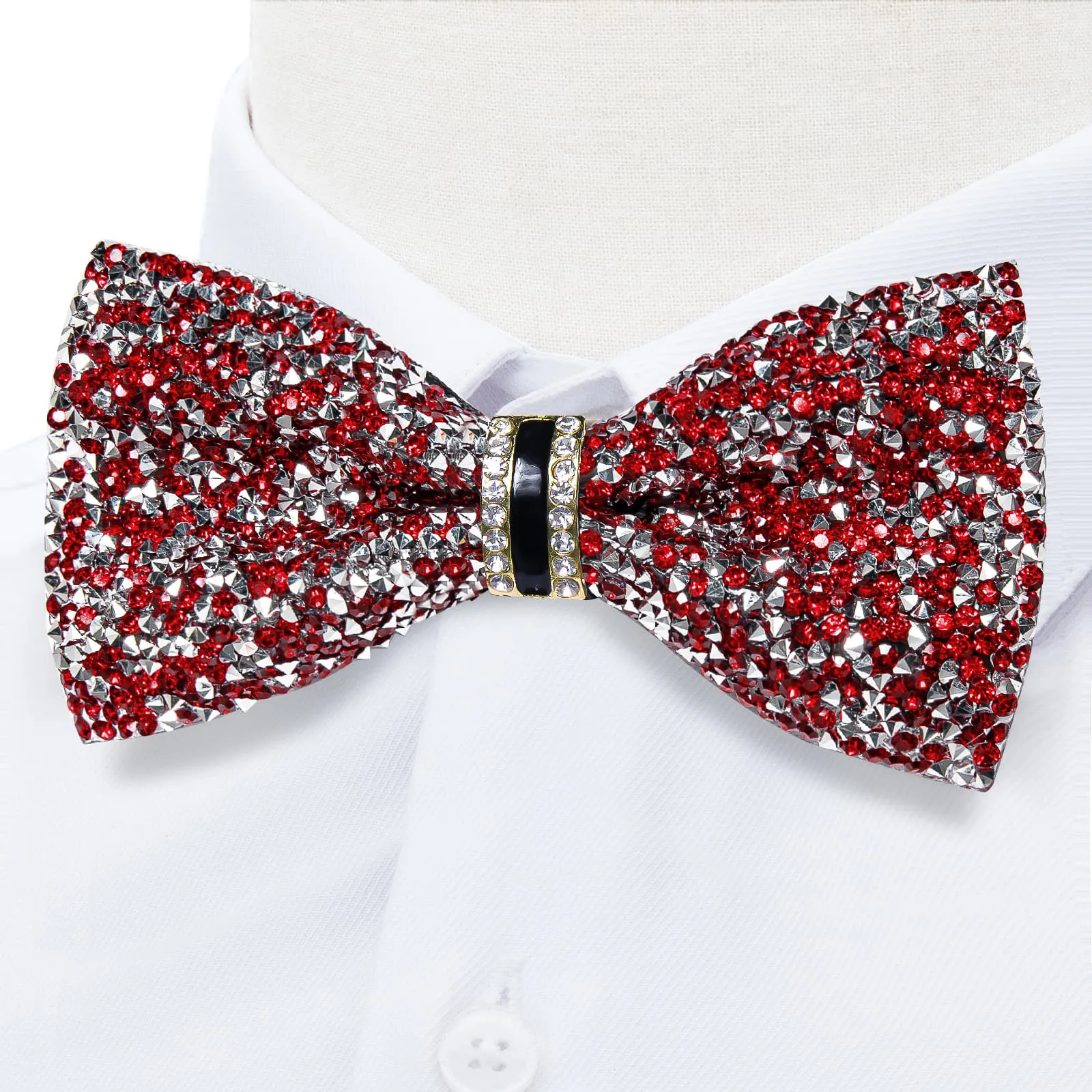 Ties2you Imitated Crystal Bowtie Red Silver Rhinestones Men's Pre Tied Bow Ties For Wedding Party sold by Ties2You product image thumbnail 2