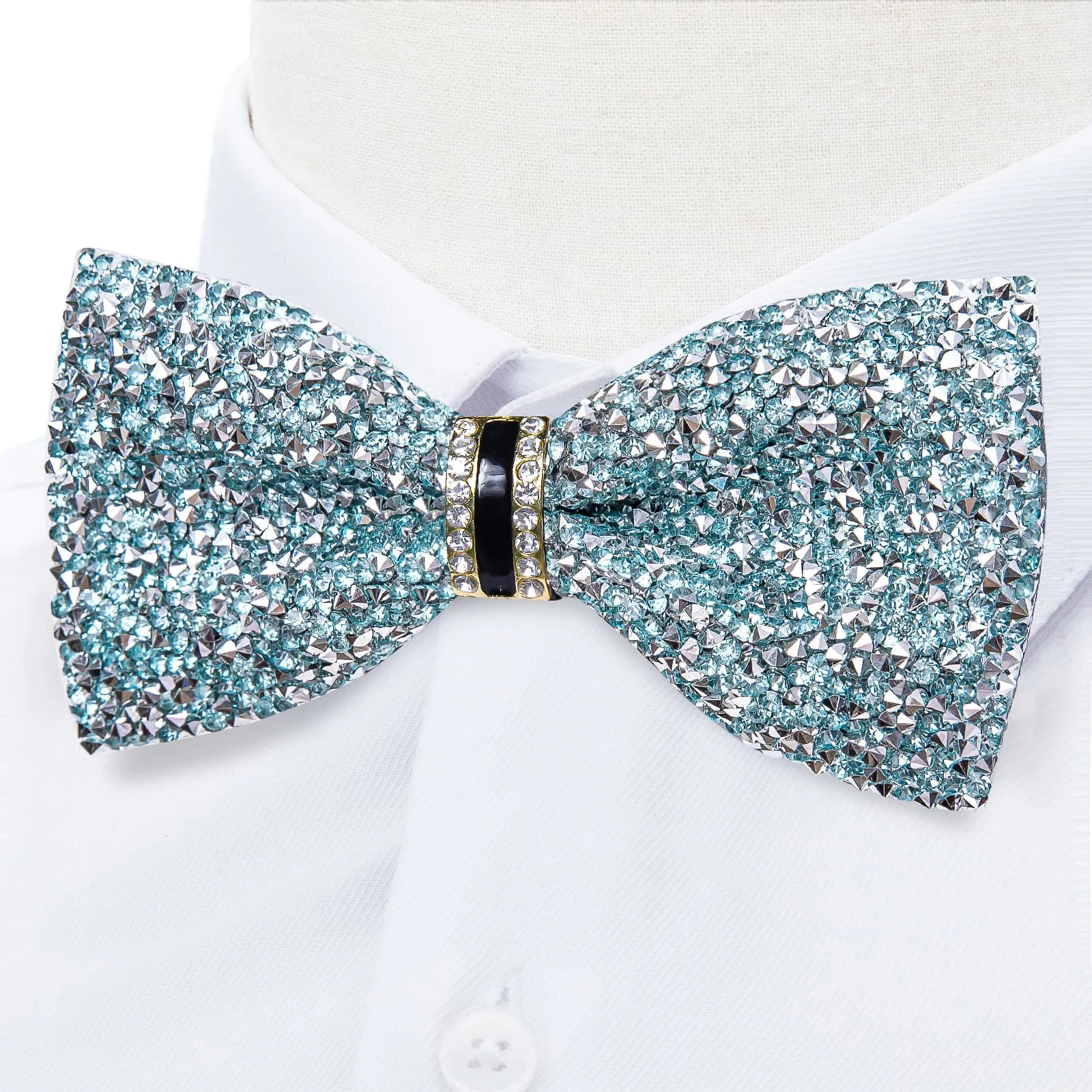 Ties2you Imitated Crystal Bowtie Sky Blue Silver Rhinestones Men's Pre Tied Bow Ties For Wedding Party sold by Ties2You product image thumbnail 2