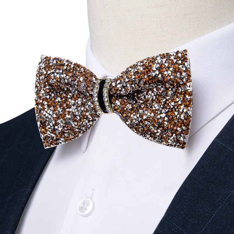 Ties2you Imitated Crystal Bowtie Golden Silver Rhinestones Men's Pre Tied Bow Ties For Wedding Party sold by Ties2You