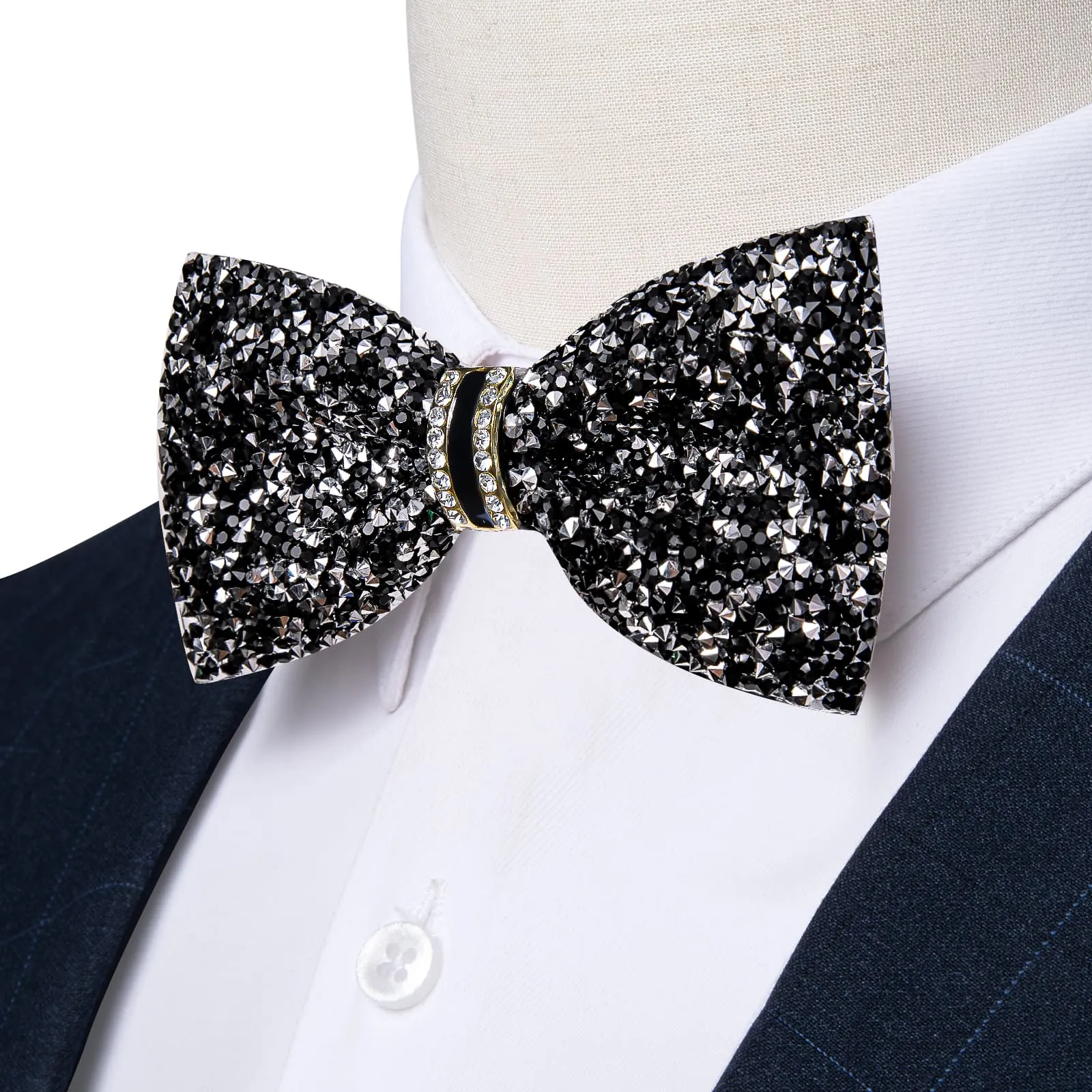 Ties2you Imitated Crystal Bowtie Black Silver Rhinestones Men's Pre Tied Bow Ties For Wedding Party sold by Ties2You
