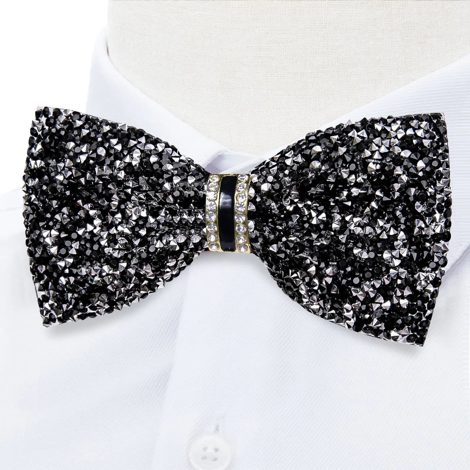 Ties2you Imitated Crystal Bowtie Black Silver Rhinestones Men's Pre Tied Bow Ties For Wedding Party sold by Ties2You product image thumbnail 2
