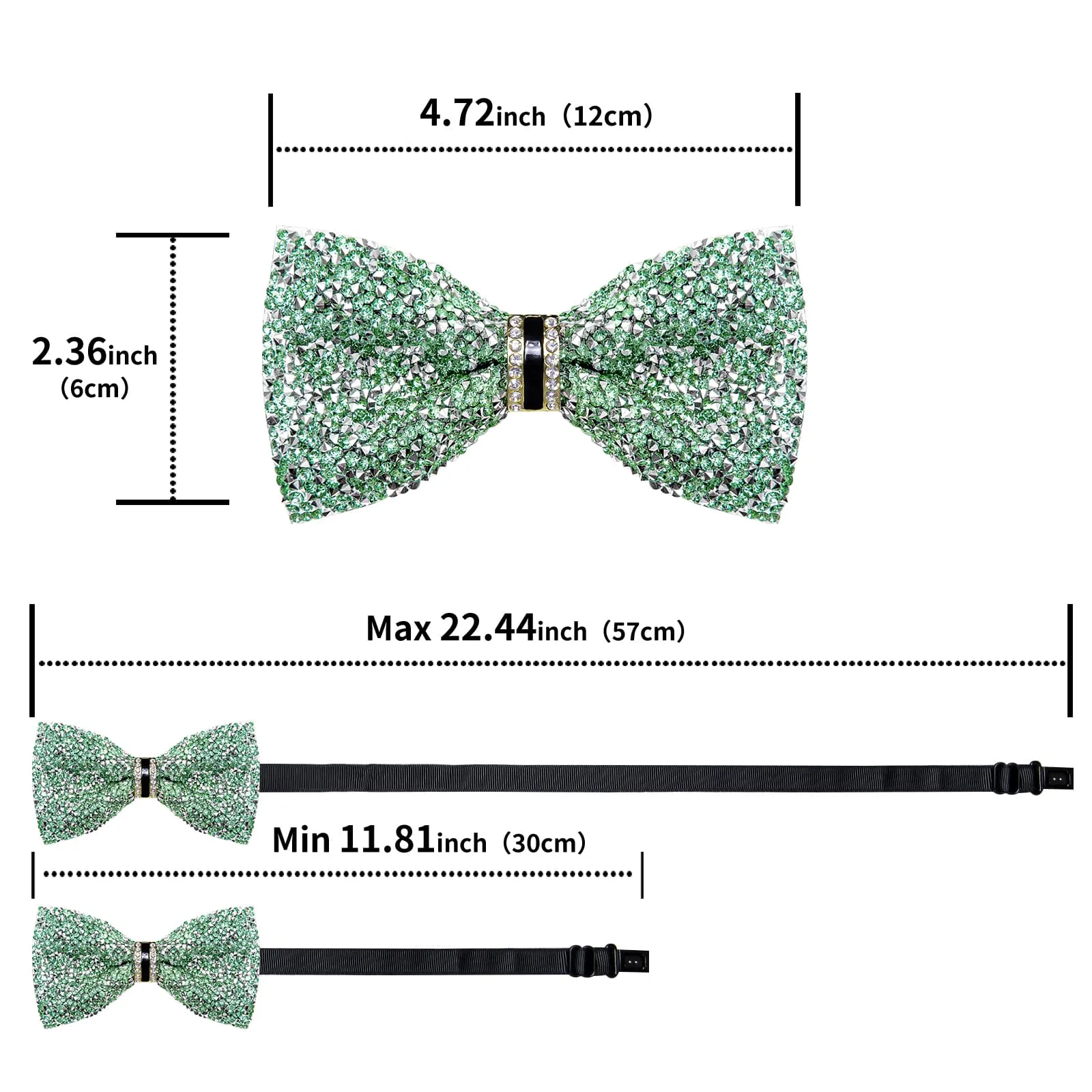 Ties2you Imitated Crystal Bowtie Light Green Silver Rhinestones Men's Pre Tied Bow Ties For Party Dresses sold by Ties2You product image thumbnail 5