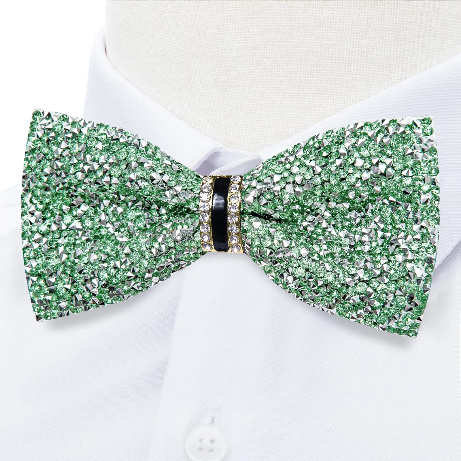 Ties2you Imitated Crystal Bowtie Light Green Silver Rhinestones Men's Pre Tied Bow Ties For Party Dresses sold by Ties2You product image thumbnail 2