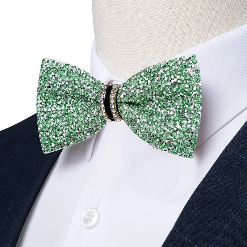 Ties2you Imitated Crystal Bowtie Light Green Silver Rhinestones Men's Pre Tied Bow Ties For Party Dresses sold by Ties2You
