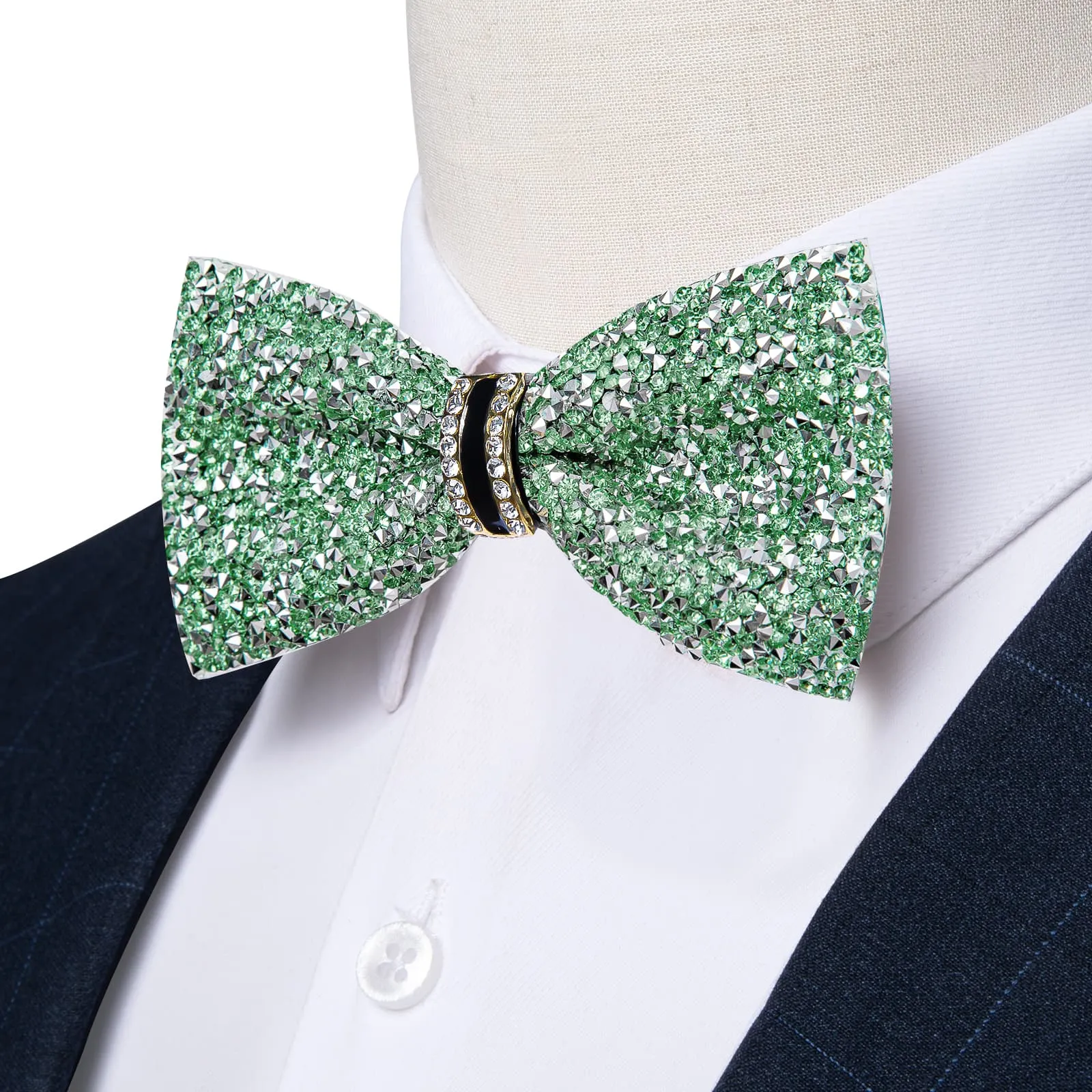 Ties2you Imitated Crystal Bowtie Light Green Silver Rhinestones Men's Pre Tied Bow Ties For Party Dresses sold by Ties2You
