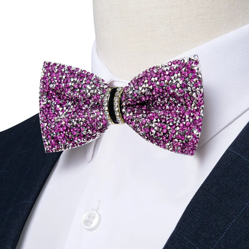 Ties2you Imitated Crystal Bowtie Violet Purple Silver Rhinestones Men's Pre Tied Bow Ties For Party Dresses sold by Ties2You