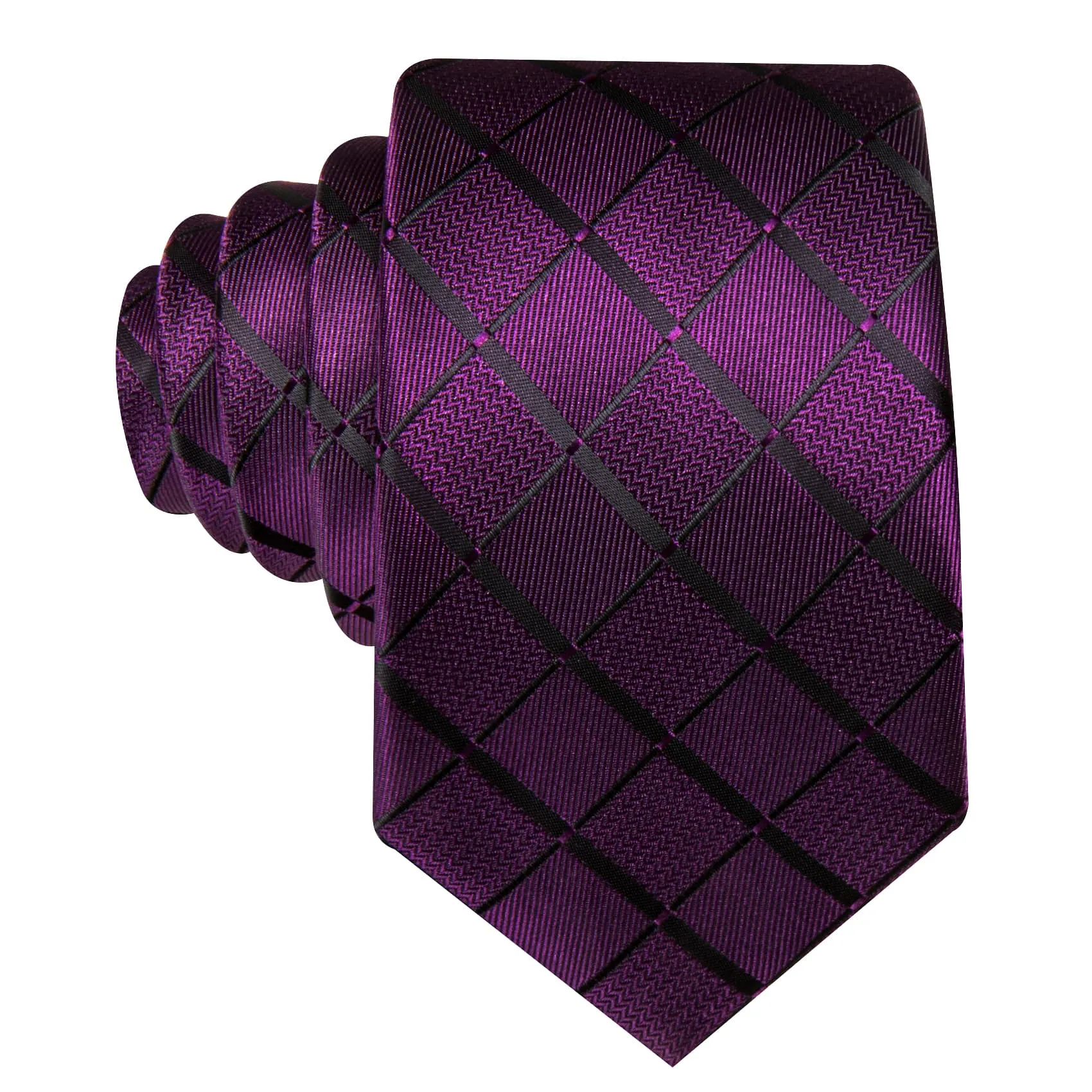 Ties2you Extra Long Tie Deep Purple Plaid 63 Inch Silk Mens Tie Pocket Square Cufflinks Set sold by Ties2You product image thumbnail 4