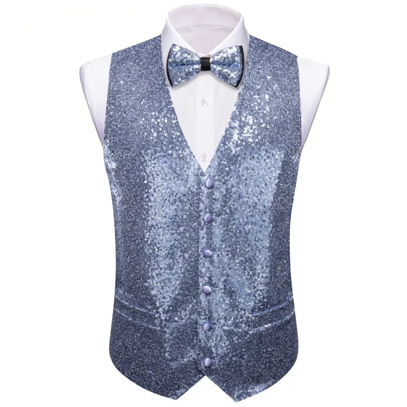 Ties2you Arctic Blue Vest Novelty Sequins Mens Vest Bow Tie Set for Party made by Ties2You
