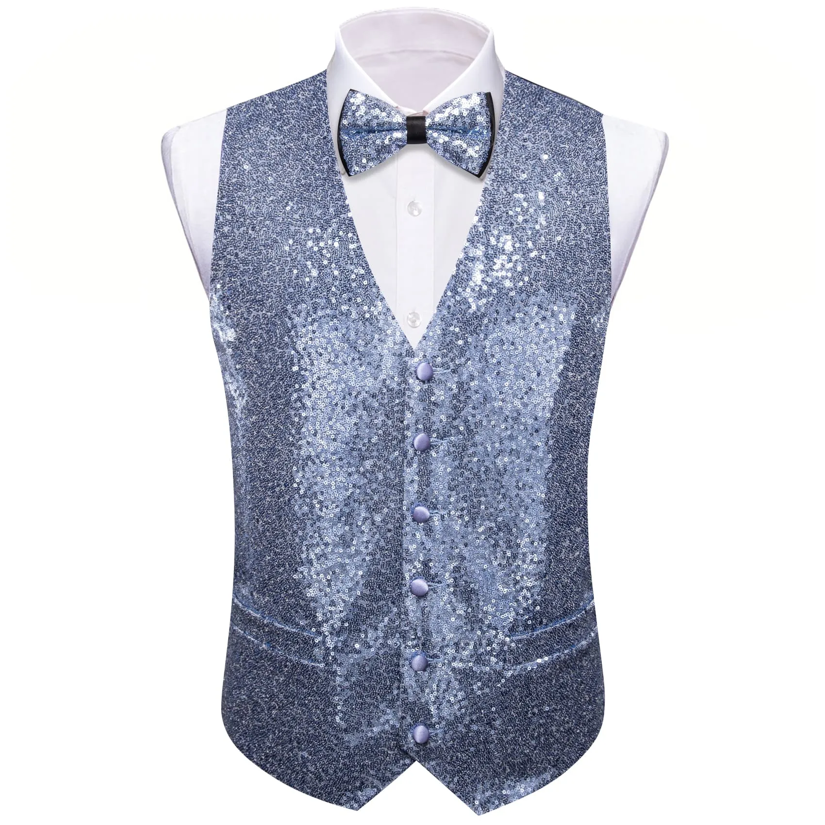 Ties2you Arctic Blue Vest Novelty Sequins Mens Vest Bow Tie Set for Party sold by Ties2You