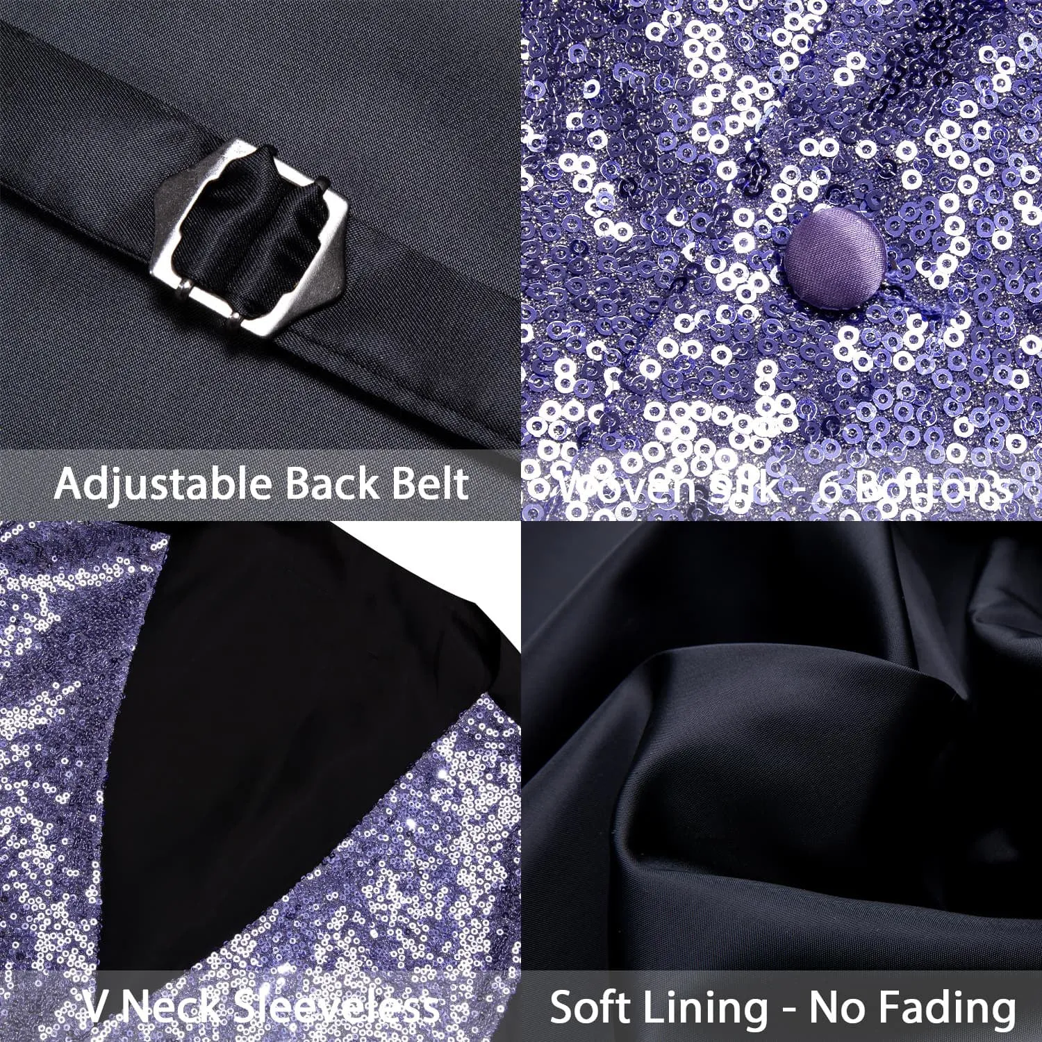 Ties2you Periwinkle Purple Vest Novelty Sequins Mens Vest Bow Tie Set sold by Ties2You product image thumbnail 5