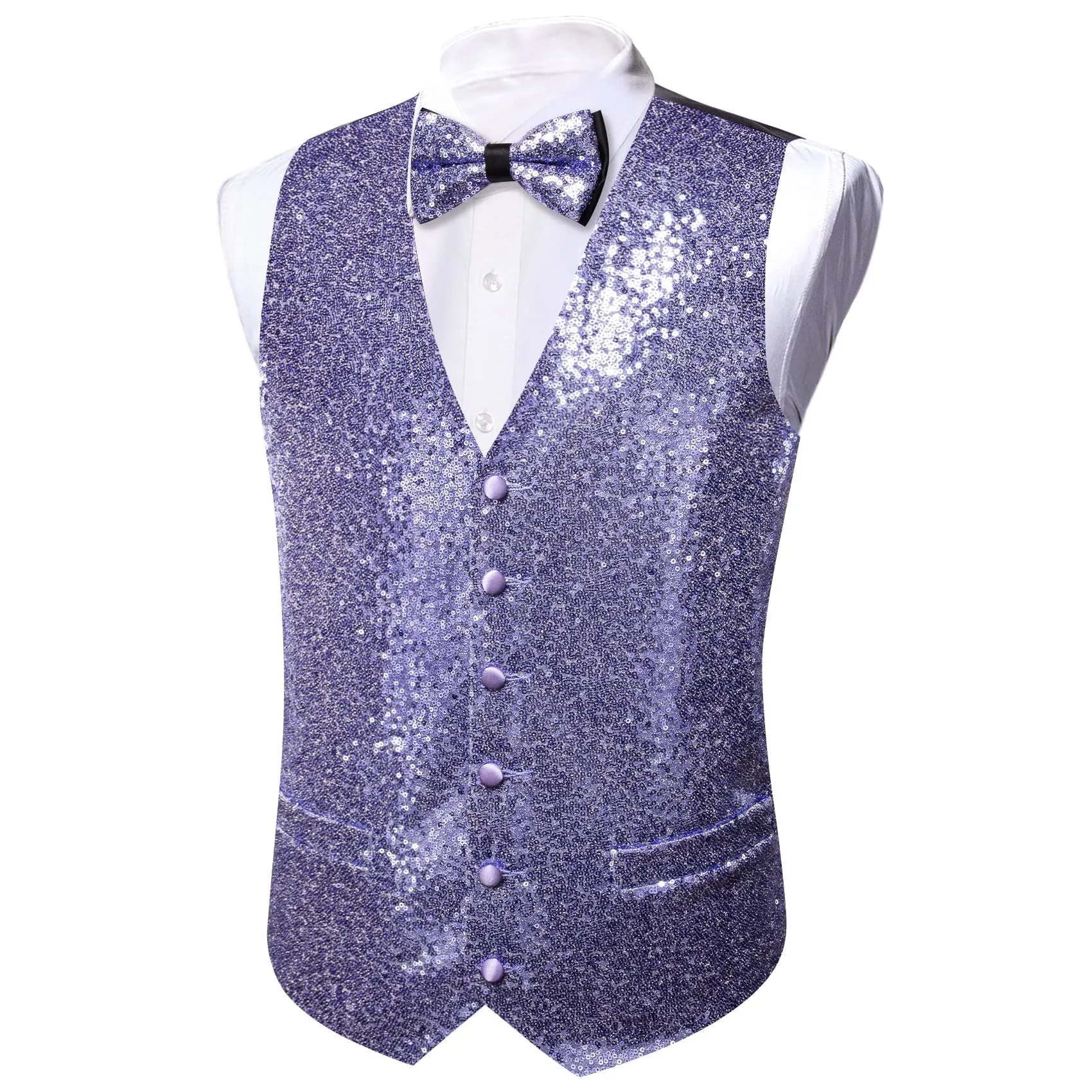 Ties2you Periwinkle Purple Vest Novelty Sequins Mens Vest Bow Tie Set sold by Ties2You product image thumbnail 2