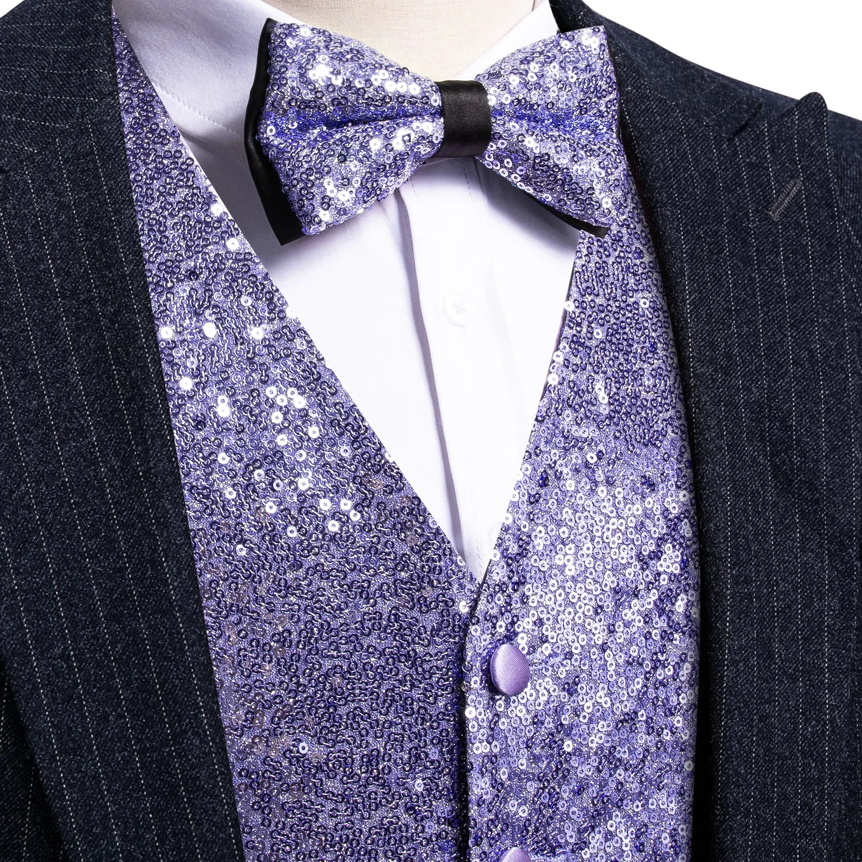 Ties2you Periwinkle Purple Vest Novelty Sequins Mens Vest Bow Tie Set sold by Ties2You product image thumbnail 3