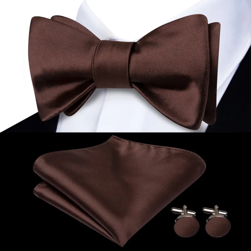 Ties2you Self-tie Bow Ties Pecan Brown Solid Silk Mens Bowtie Set for Tuxedo sold by Ties2You