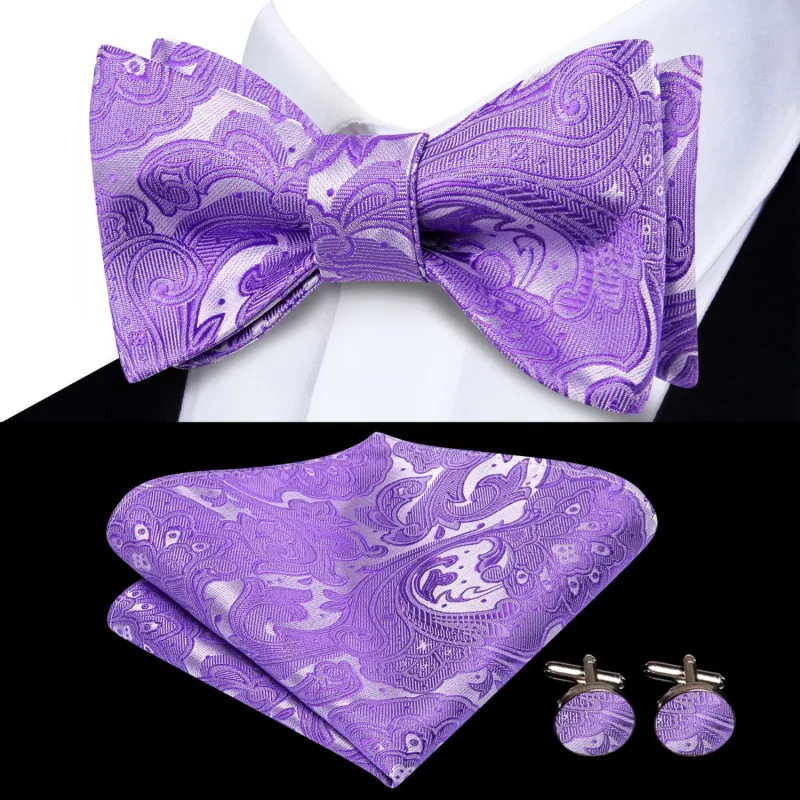Ties2you Self-tie Bow Ties Orchid Purple Floral Mens Silk Bowtie Pocket Square Cufflinks Set sold by Ties2You