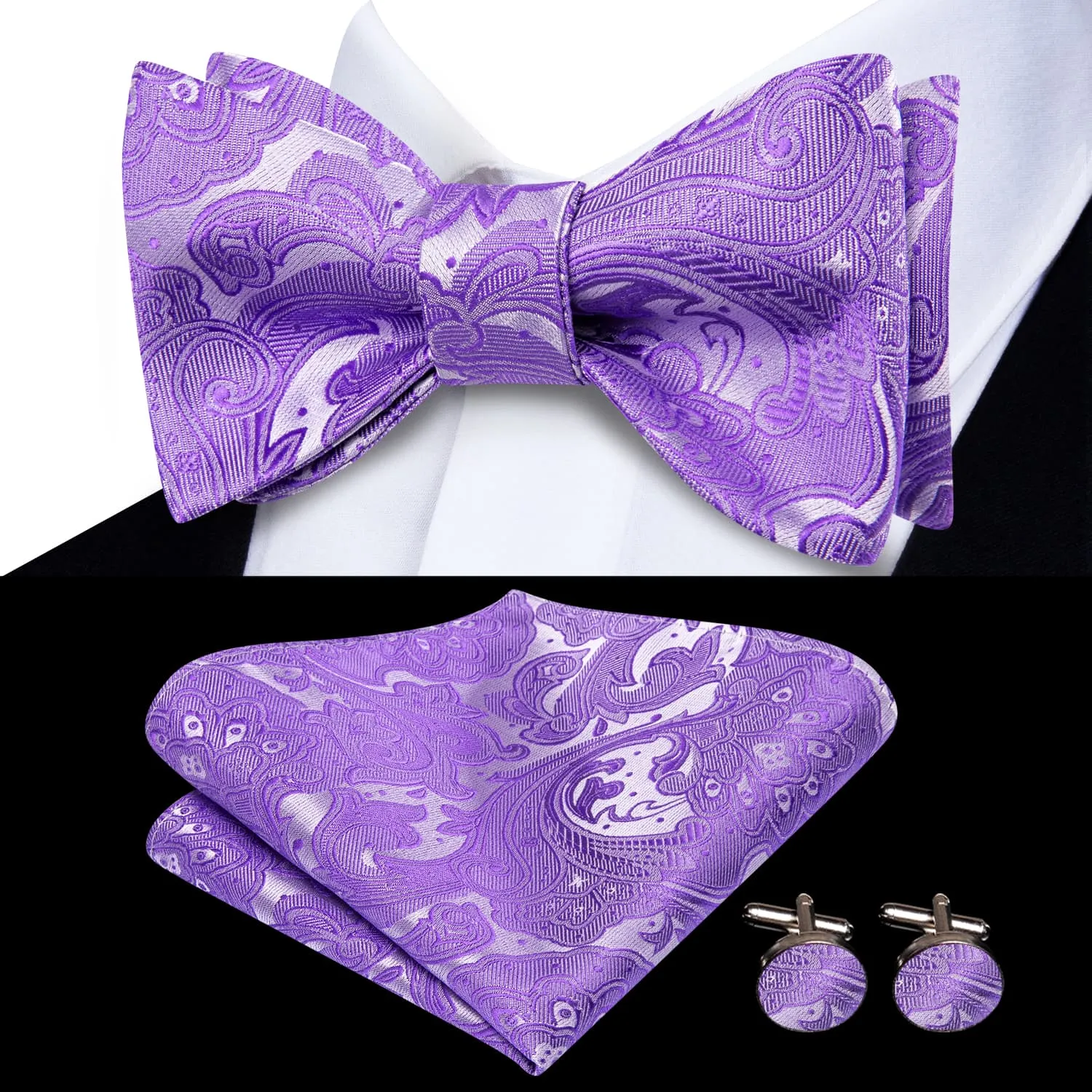 Ties2you Self-tie Bow Ties Orchid Purple Floral Mens Silk Bowtie Pocket Square Cufflinks Set sold by Ties2You