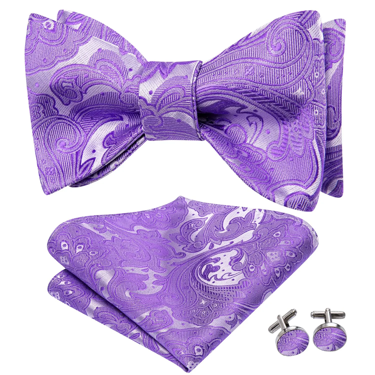 Ties2you Self-tie Bow Ties Orchid Purple Floral Mens Silk Bowtie Pocket Square Cufflinks Set sold by Ties2You product image thumbnail 2