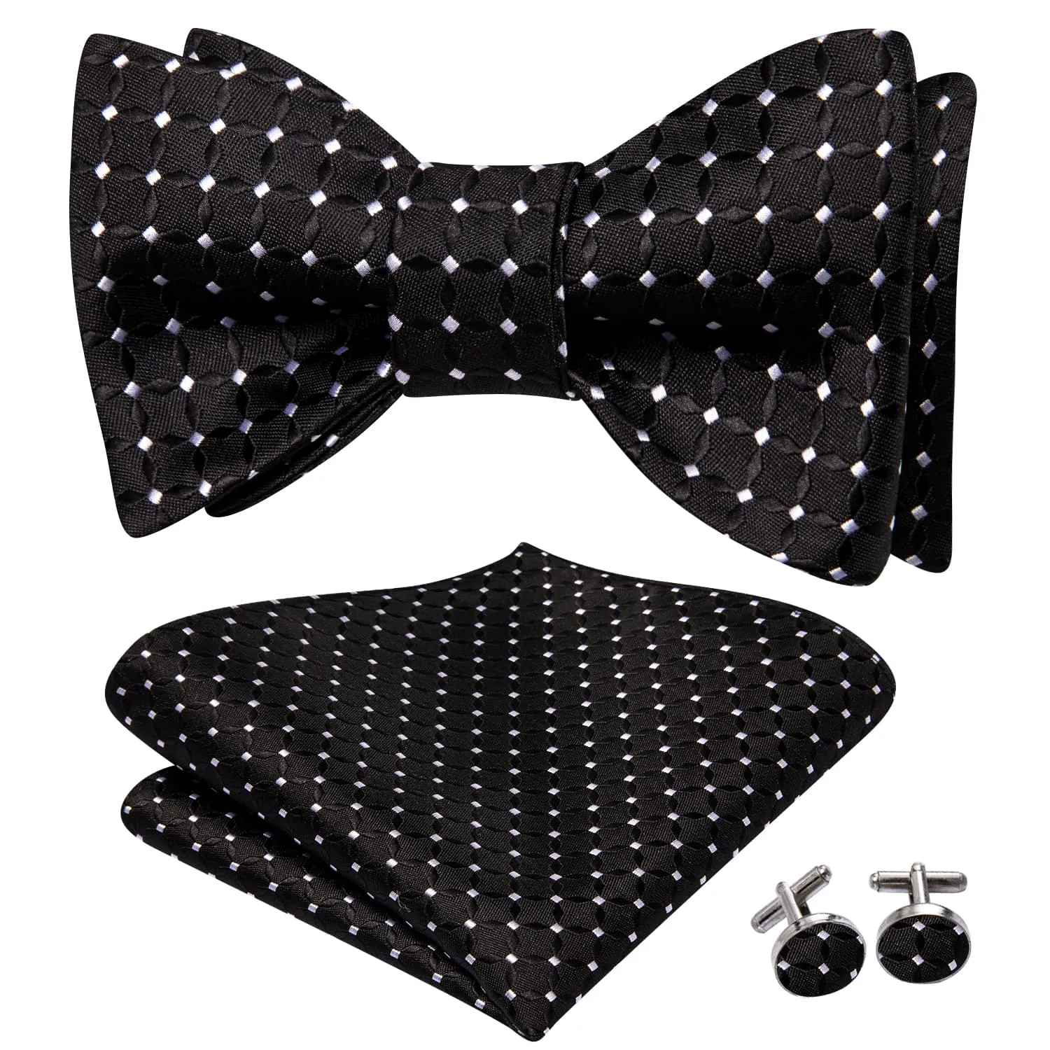 Ties2you Self-tie Bow Ties Black White Plaid Mens Silk Bowtie Pocket Square Cufflinks Set sold by Ties2You product image thumbnail 3