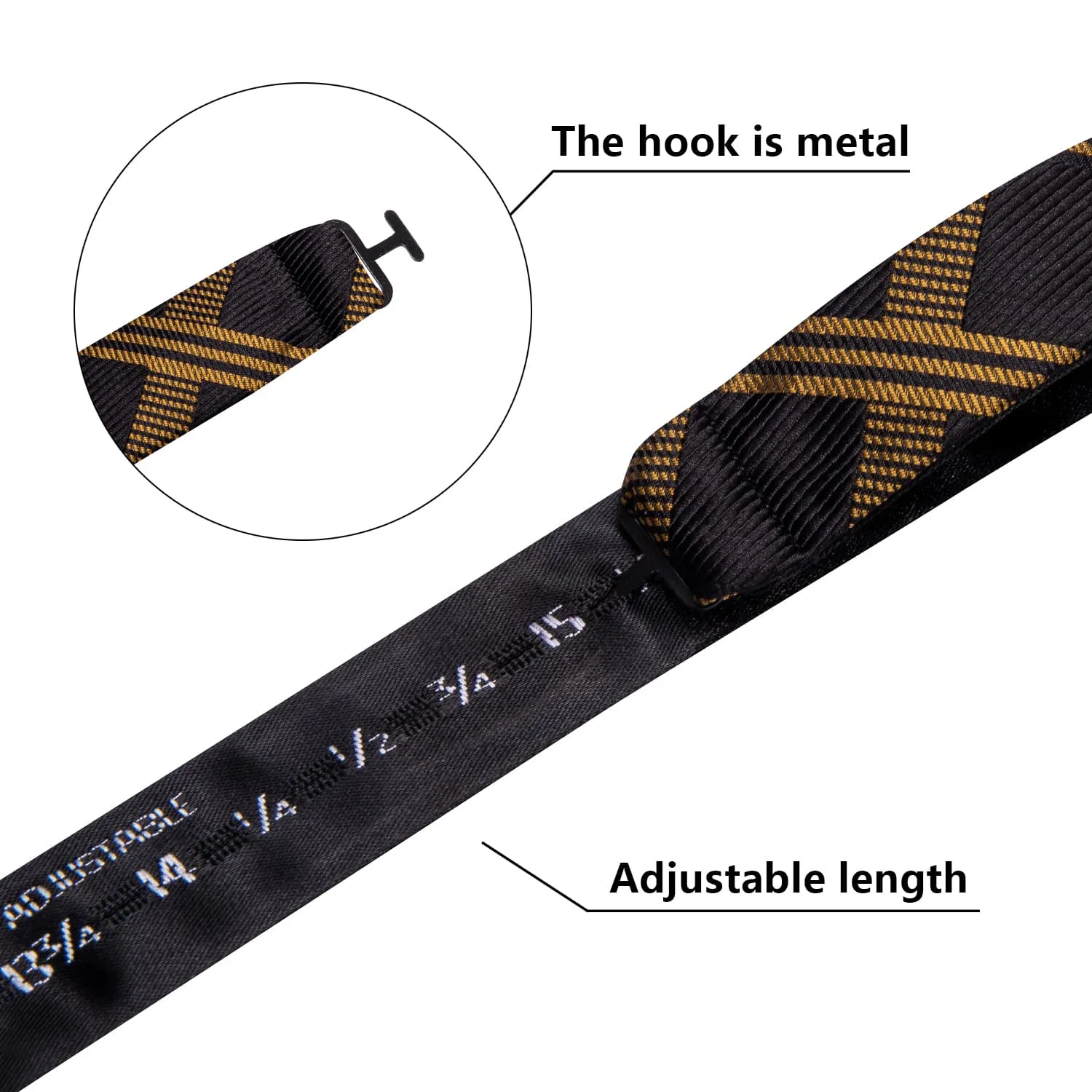Ties2you Self-tie Bow Ties Black Golden Plaid Silk Mens Bowtie Handkerchief Cufflinks Set sold by Ties2You product image thumbnail 5