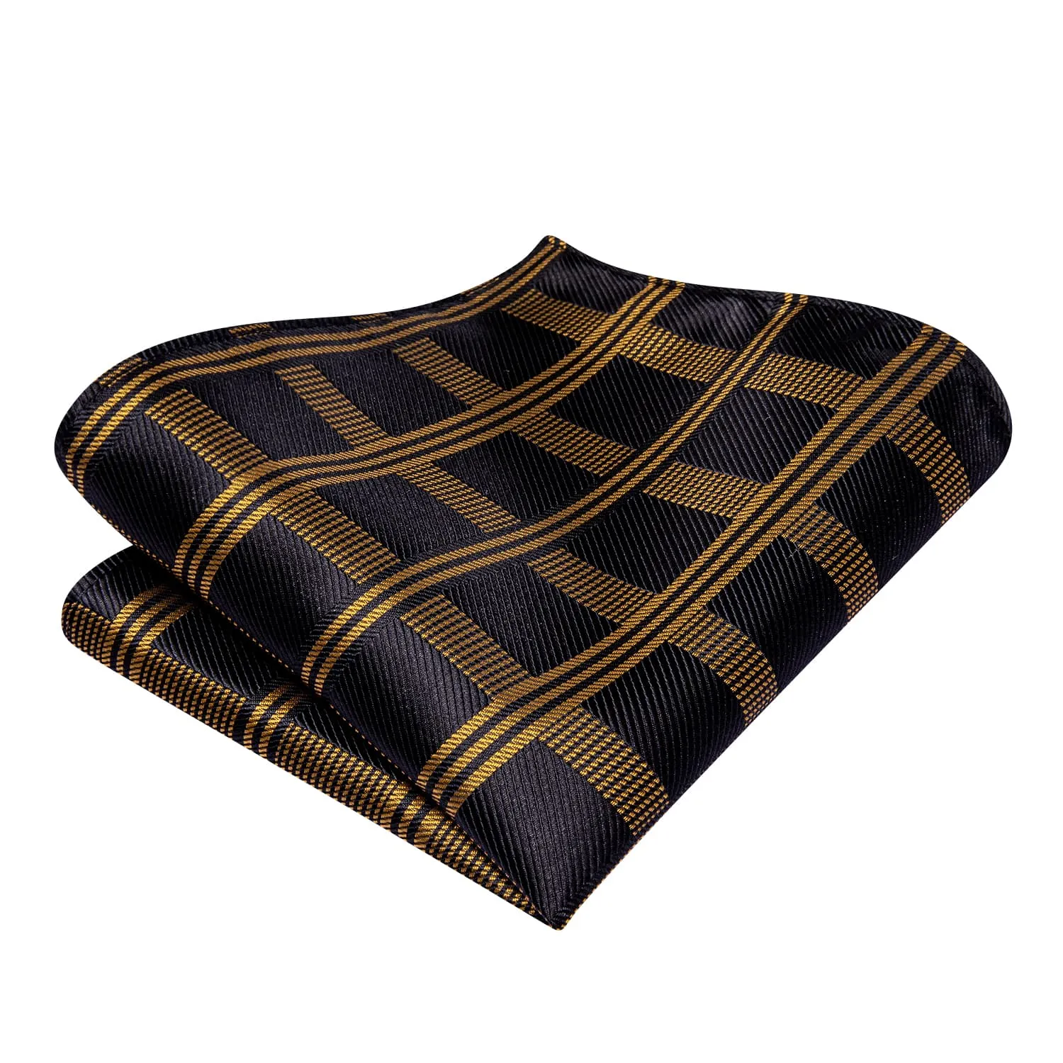 Ties2you Self-tie Bow Ties Black Golden Plaid Silk Mens Bowtie Handkerchief Cufflinks Set sold by Ties2You product image thumbnail 4