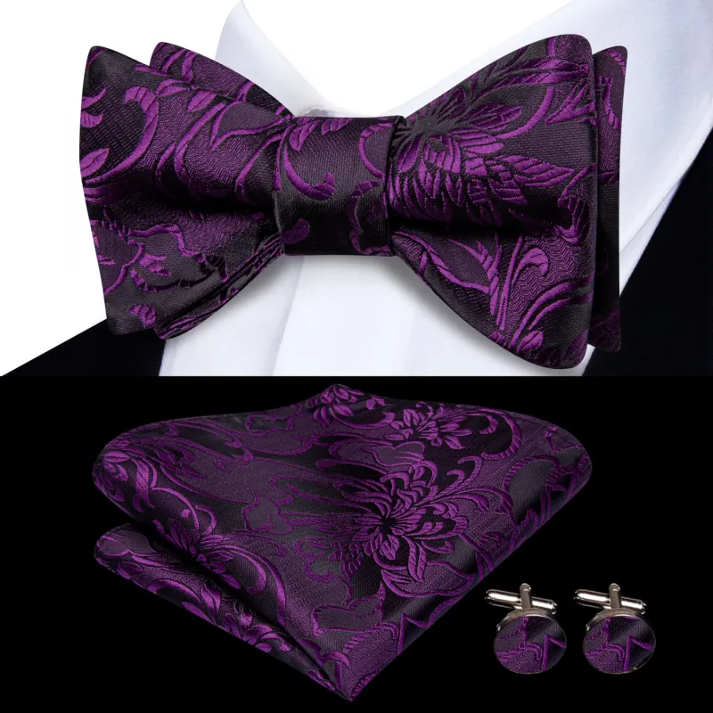 Ties2you Self-tie Bow Ties Violet Purple Floral Silk Mens Bowtie Set for Tuxedo sold by Ties2You
