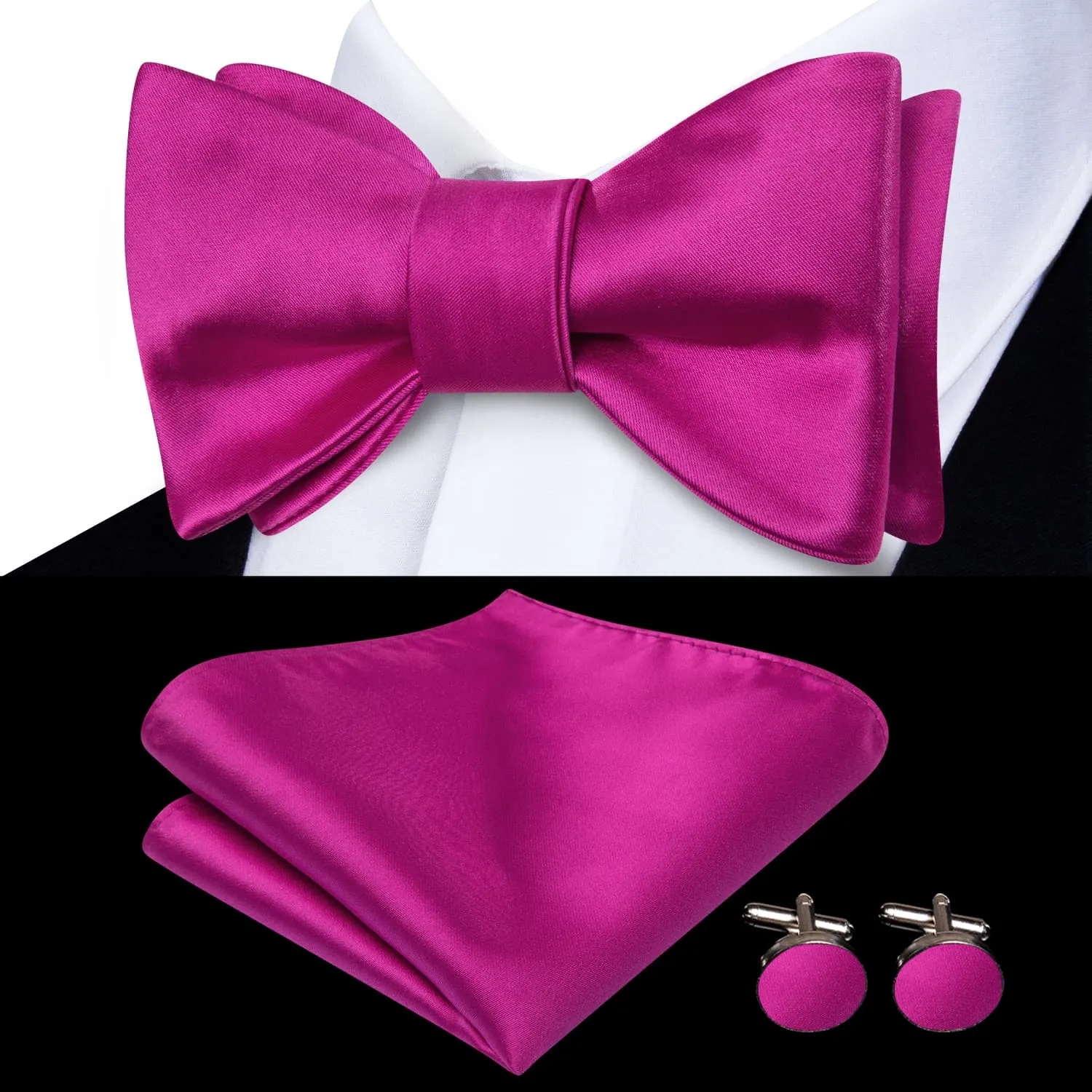 Ties2you Self-tie Bow Ties Magenta Purple Solid Silk Mens Bowtie Set for Tuxedo Suit sold by Ties2You