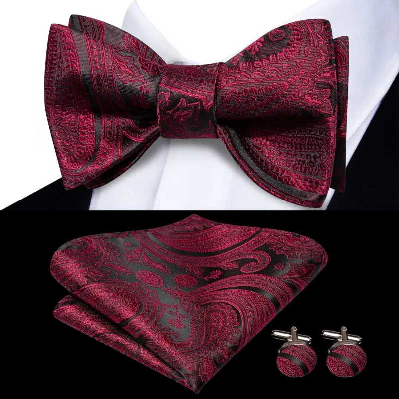 Ties2you Self-tie Bow Ties Burgundy Paisley Silk Mens Tuxedo Bowtie Set Business sold by Ties2You
