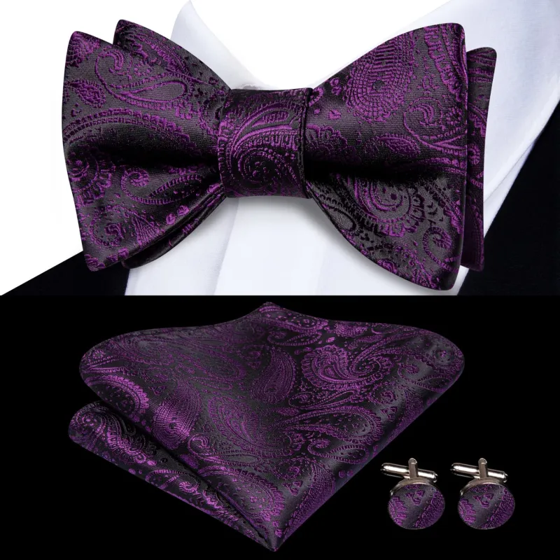 Ties2you Self-tie Bow Ties Deep Purple Paisley Silk Mens Bowtie Set for Tuxedo sold by Ties2You
