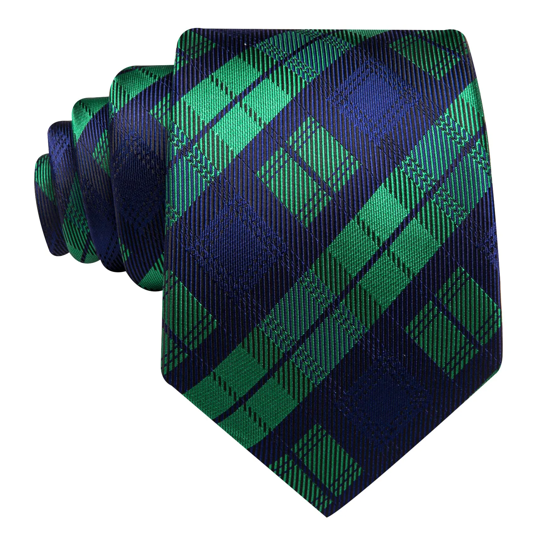 Ties2you Blue Tie Green Plaid Men's Silk Tie Handkerchief Cufflinks Set for Business sold by Ties2You product image thumbnail 4