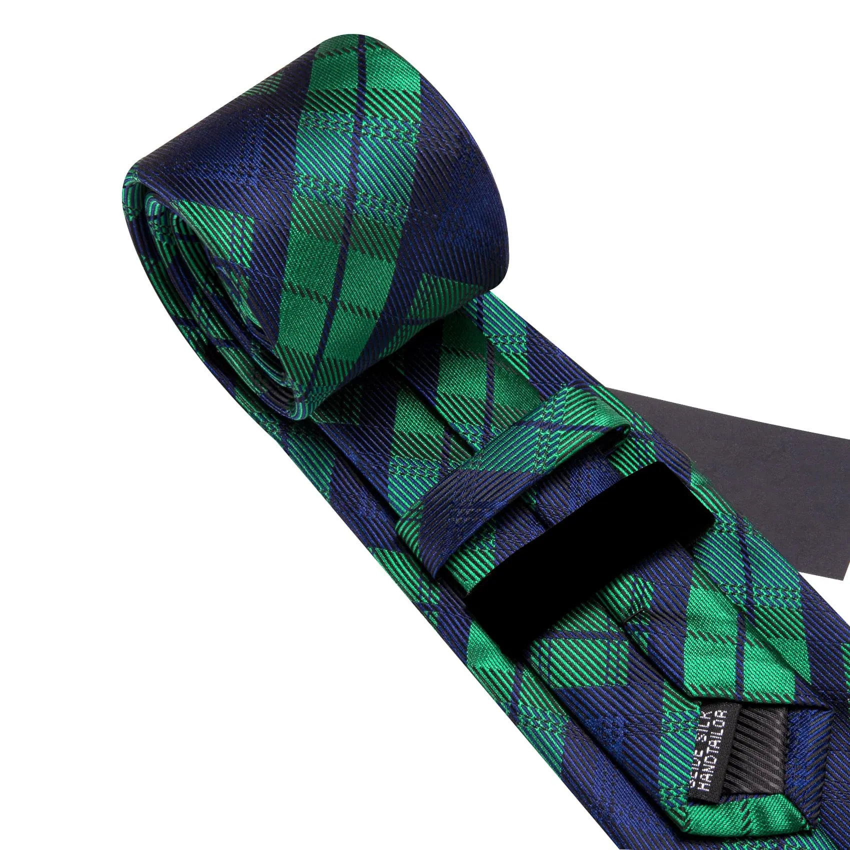 Ties2you Blue Tie Green Plaid Men's Silk Tie Handkerchief Cufflinks Set for Business sold by Ties2You product image thumbnail 5