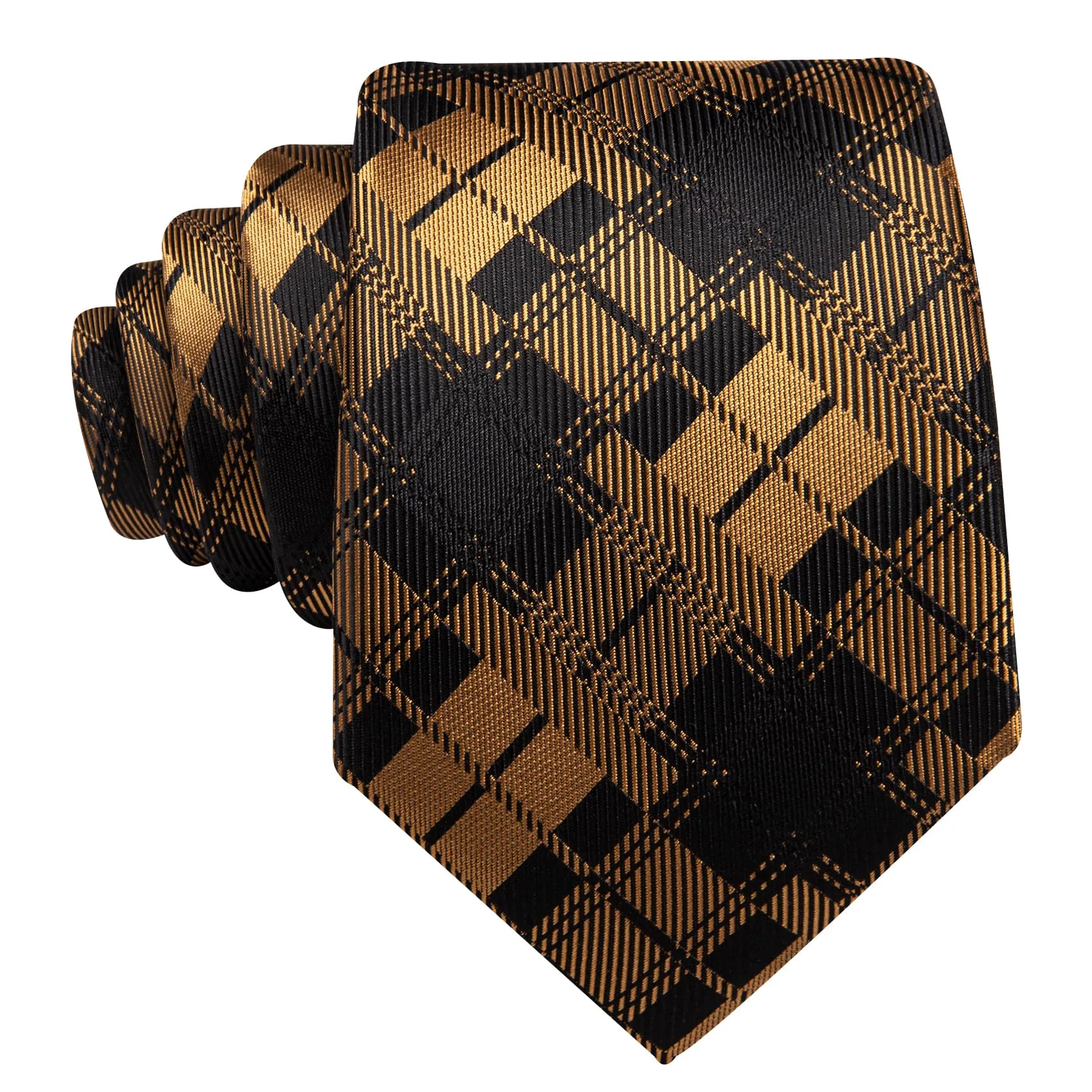 Ties2you Black Tie Gold Plaid Men's Silk Tie Handkerchief Cufflinks Set for Business sold by Ties2You product image thumbnail 4