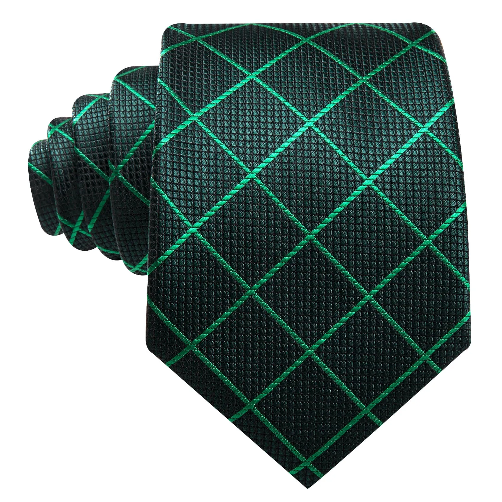 Ties2you Green Tie Pine Plaid Silk Tie Pocket Square Cufflinks Set for Office Dress sold by Ties2You product image thumbnail 4