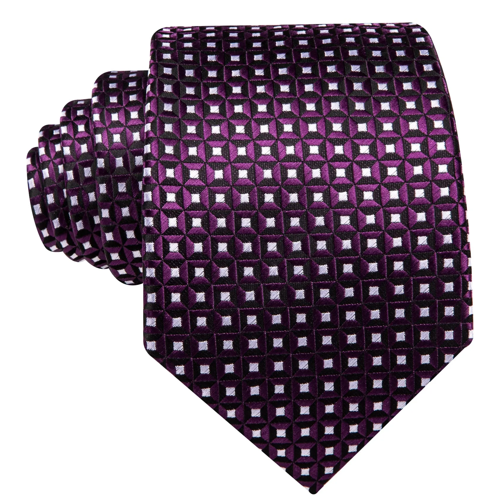 Ties2you Purple Tie White Plaid Silk Tie Pocket Square Cufflinks Set for Office Men sold by Ties2You product image thumbnail 4