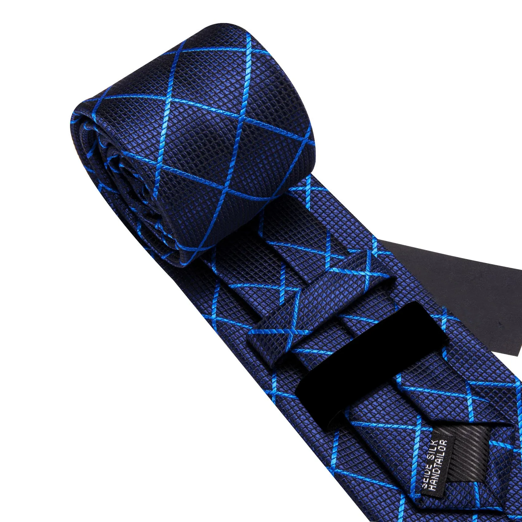 Ties2you Navy Tie Blue Plaid Silk Tie Pocket Square Cufflinks Set for Office Men sold by Ties2You product image thumbnail 5