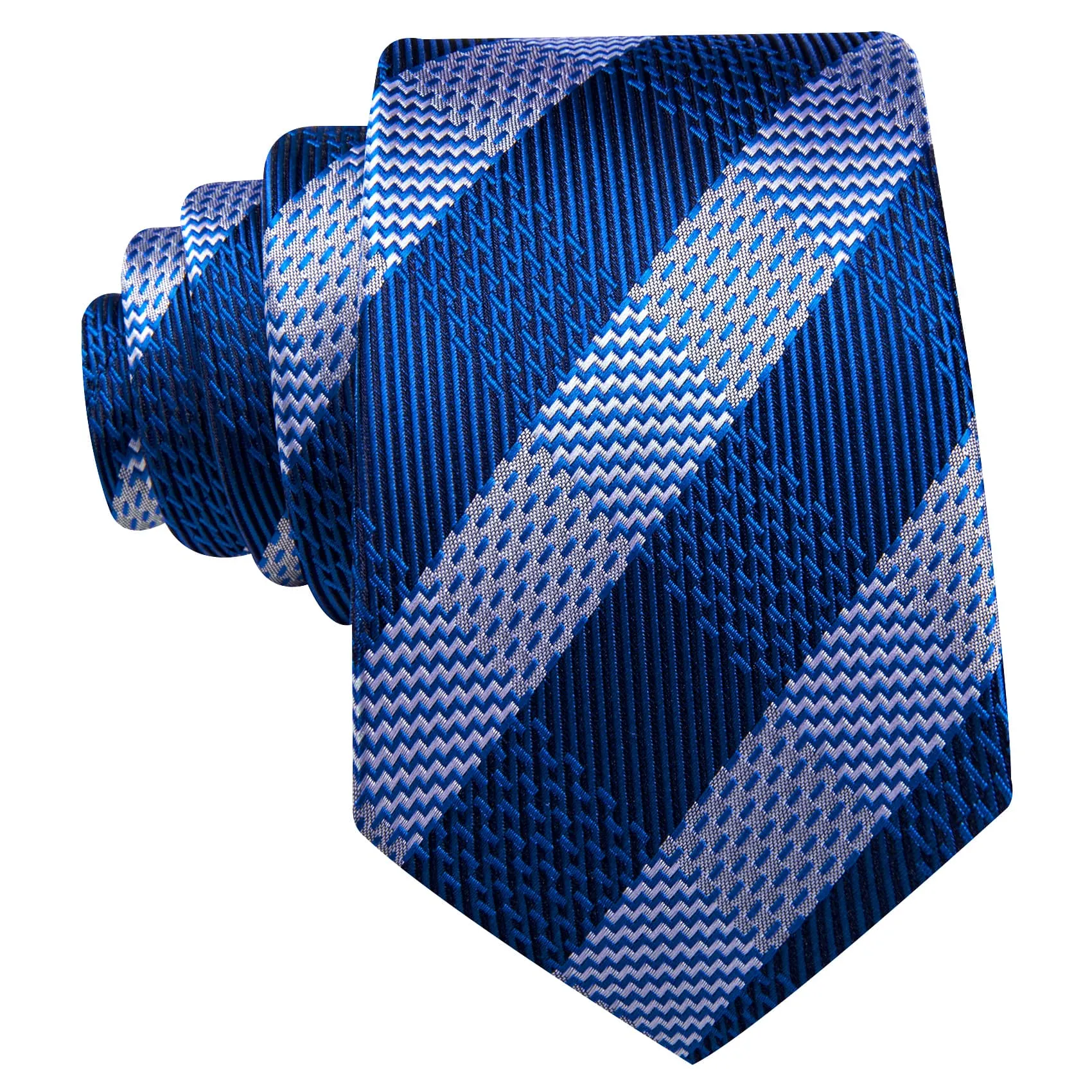 Ties2you Grey Tie Navy Blue Striped Men's Silk Tie Pocket Square Cufflinks Set sold by Ties2You product image thumbnail 4