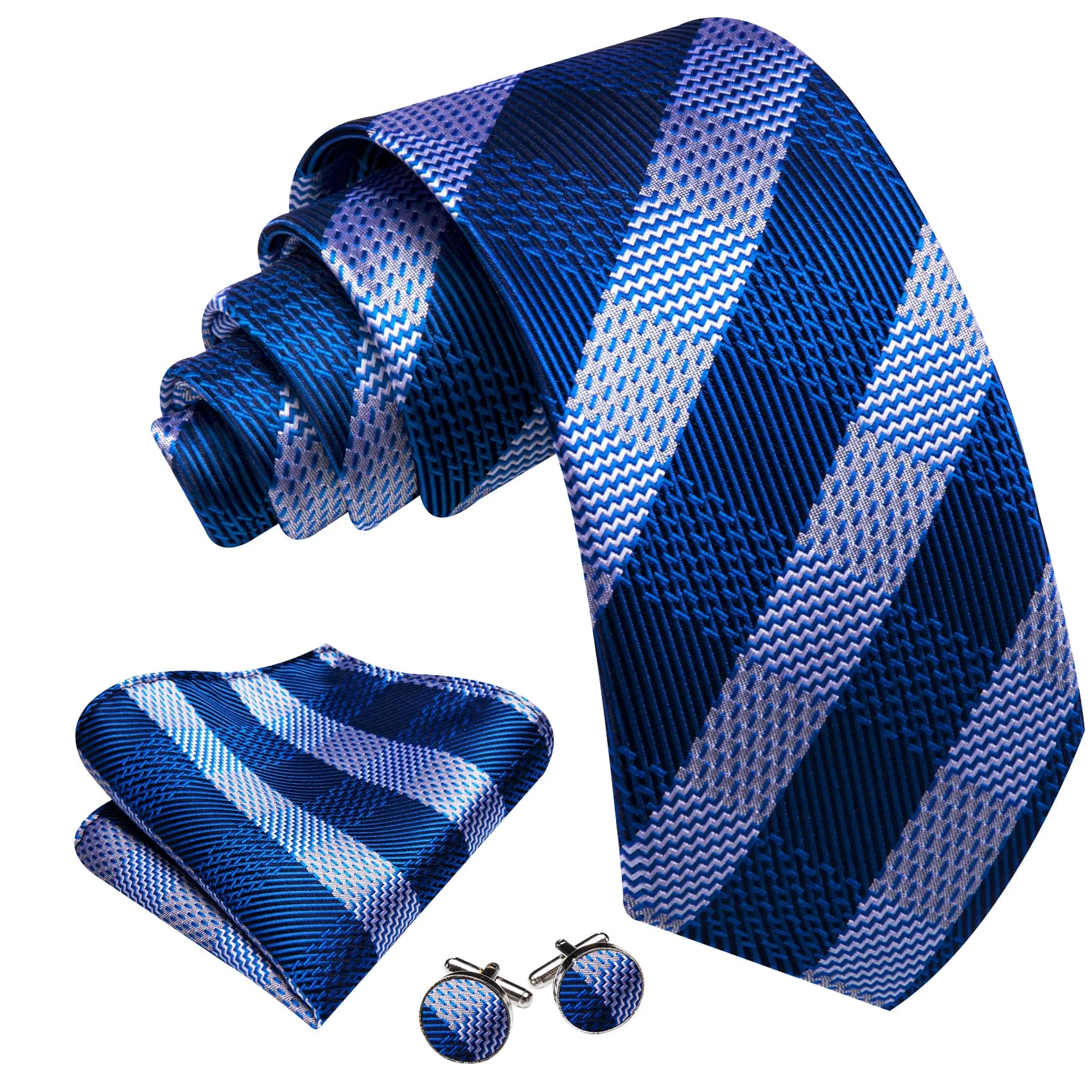 Ties2you Grey Tie Navy Blue Striped Men's Silk Tie Pocket Square Cufflinks Set sold by Ties2You product image thumbnail 2