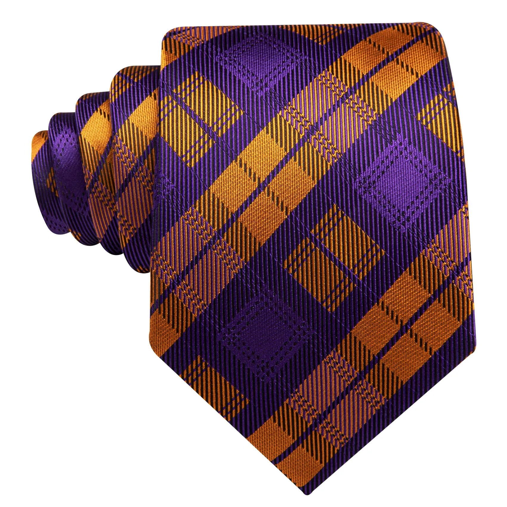 Ties2you Purple Tie Gold Plaid Men's Silk Tie Pocket Square Cufflinks Set for Business Dress sold by Ties2You product image thumbnail 4