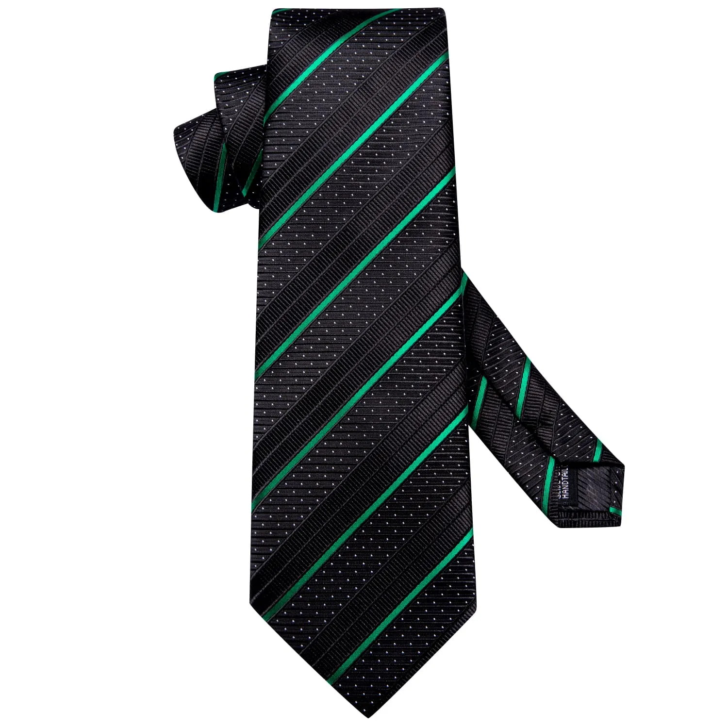 Ties2you Striped Tie Business Black Emerald Green Silk Men's Tie Pocket Square Cufflinks Set sold by Ties2You product image thumbnail 4