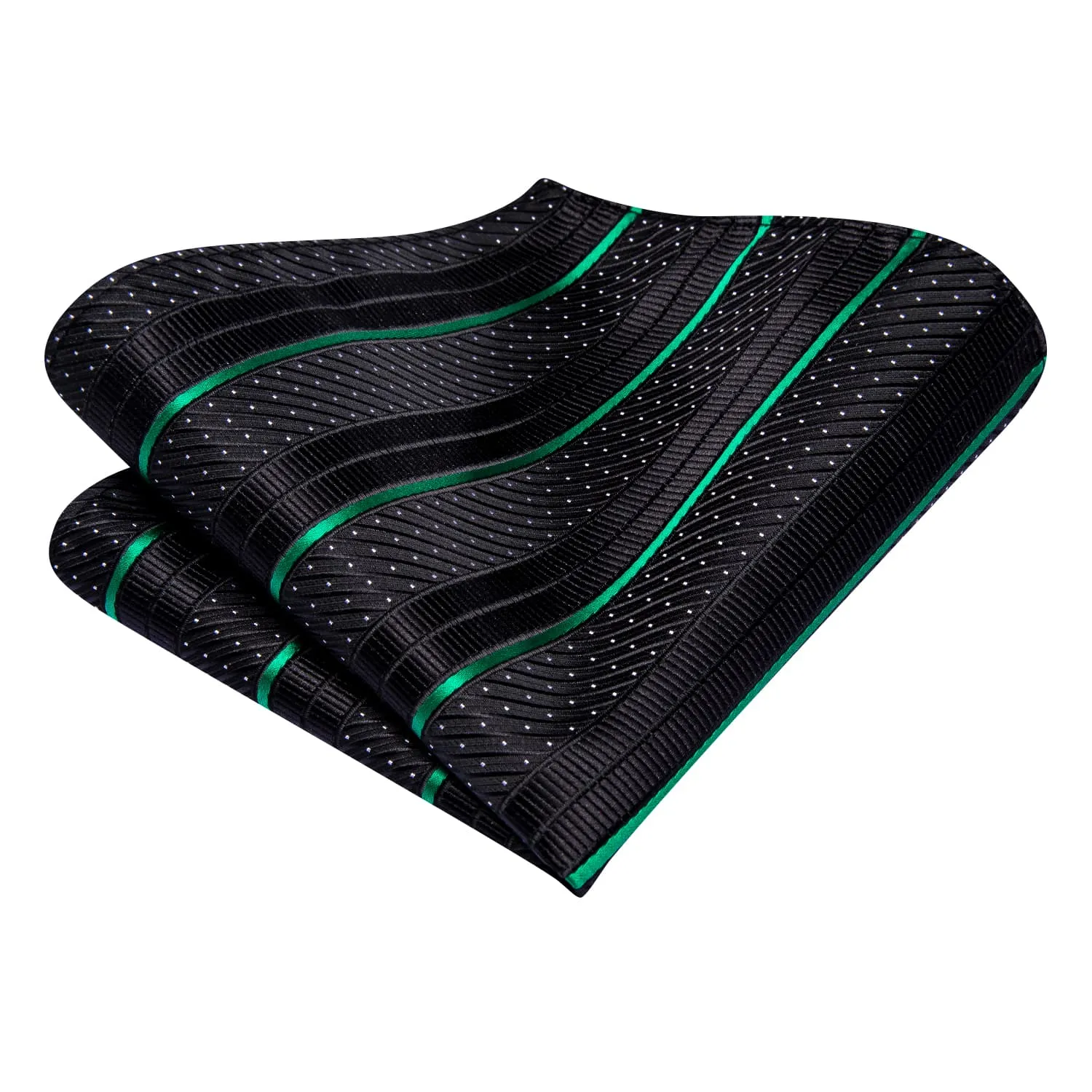 Ties2you Striped Tie Business Black Emerald Green Silk Men's Tie Pocket Square Cufflinks Set sold by Ties2You product image thumbnail 5