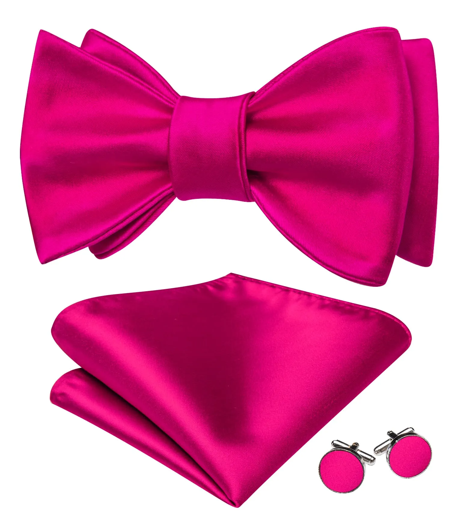 Ties2you Tuxedo Bow Tie Hot Pink Solid Men's Silk Self-Bow Tie Handkerchief Cufflinks Set sold by Ties2You product image thumbnail 2