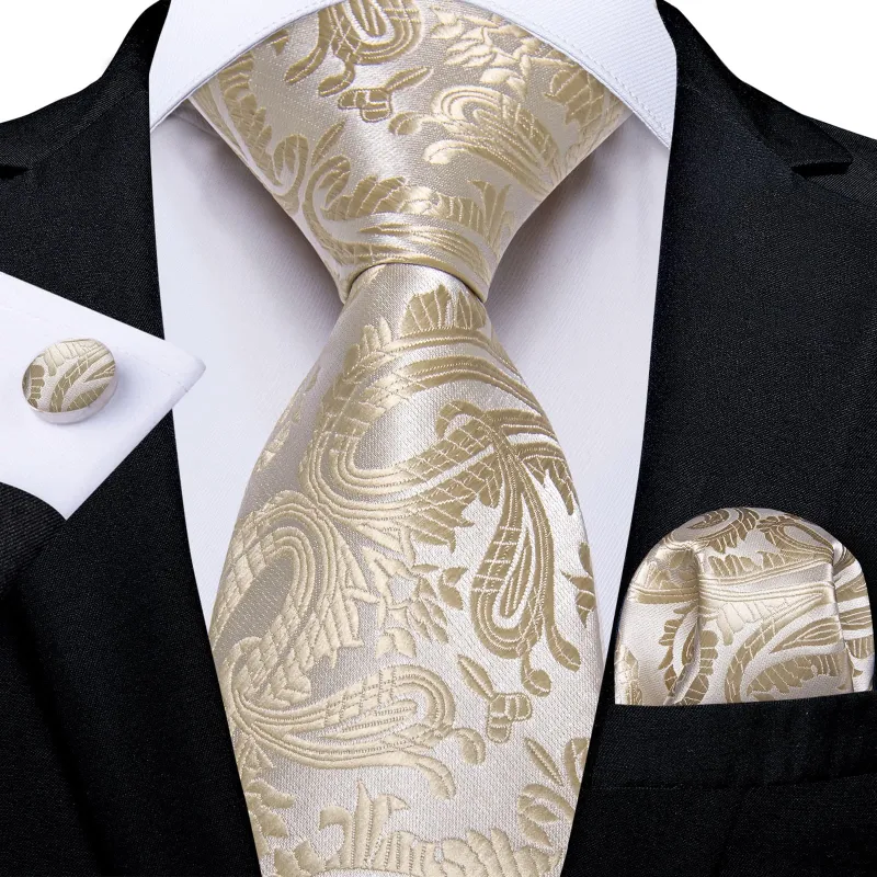 Ties2you Formal Ties Cream White Paisley Silk Mens Tie Set for Tuxedo Dress sold by Ties2You