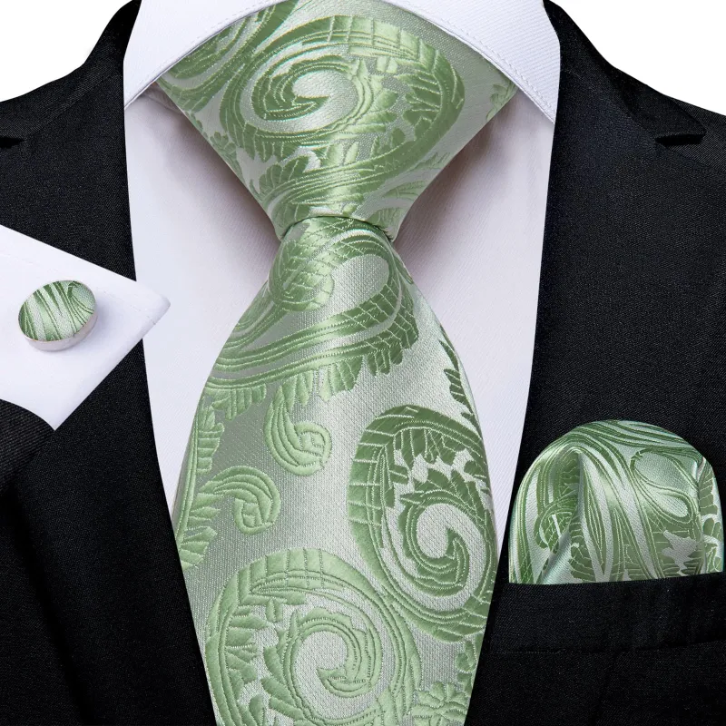 Ties2you Formal Ties Sage Green Paisley Silk Mens Tie Hanky Cufflinks Set for Tuxedo Dress sold by Ties 2 You