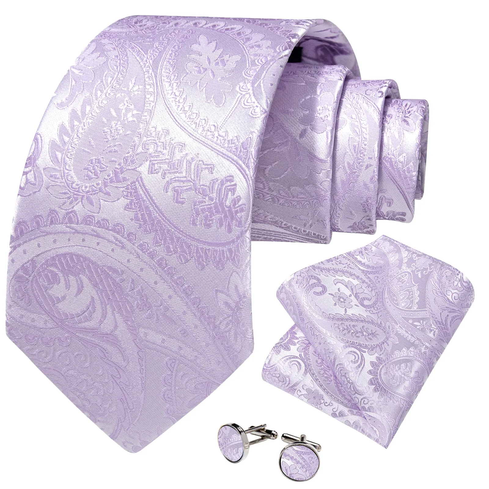 Ties2you Formal Ties Lavender Purple Paisley Silk Mens Tie Hanky Cufflinks Set for Tuxedo Dress sold by Ties2You product image thumbnail 2