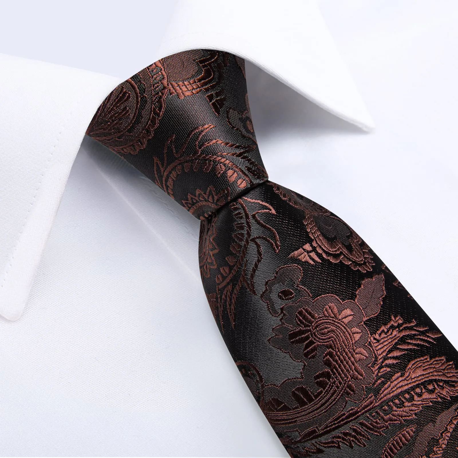 Ties2you Formal Ties Pecan Brown Paisley Silk Mens Tie Hanky Cufflinks Set for Tuxedo Dress sold by Ties2You product image thumbnail 3