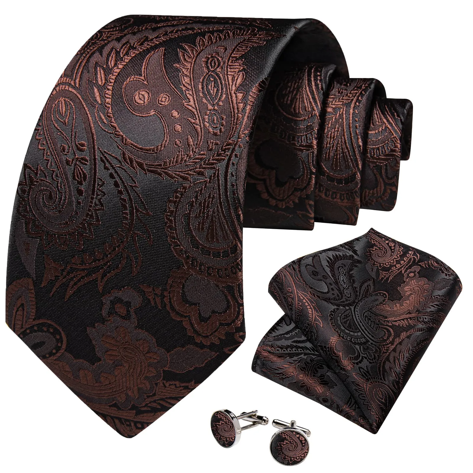 Ties2you Formal Ties Pecan Brown Paisley Silk Mens Tie Hanky Cufflinks Set for Tuxedo Dress sold by Ties2You product image thumbnail 2