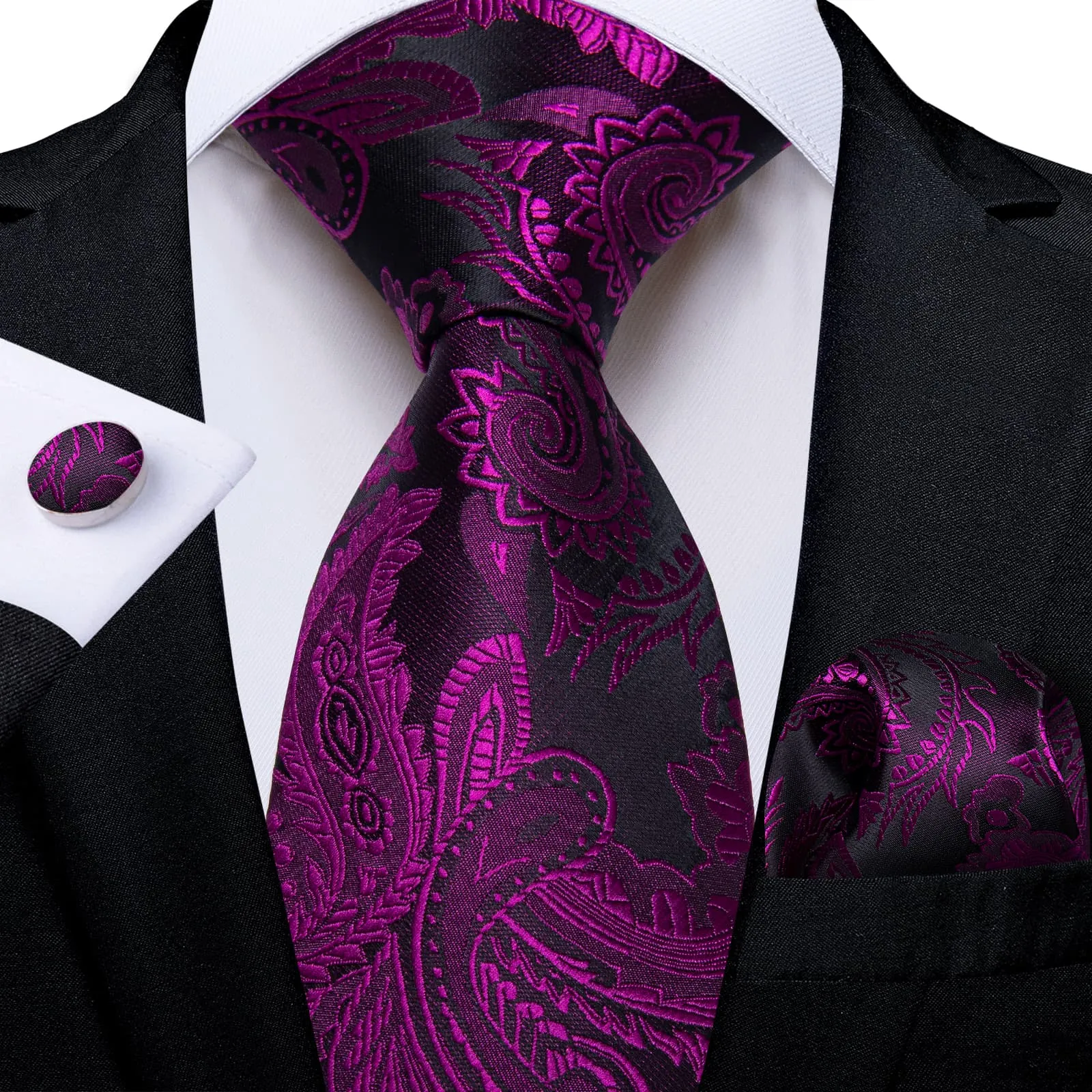 Ties2you Formal Ties Violet Purple Floral Silk Mens Tie Hanky Cufflinks Set for Tuxedo Dress sold by Ties2You